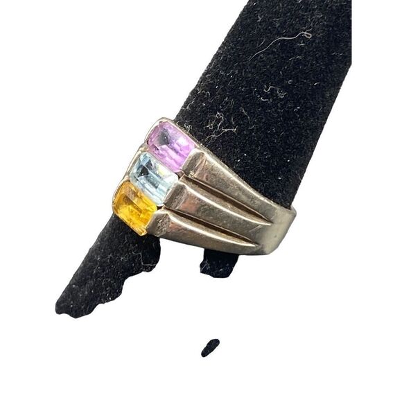CN Sterling silver 925 stacked amethyst, blue topaz and citrine ring size 7 - Picture 2 of 9